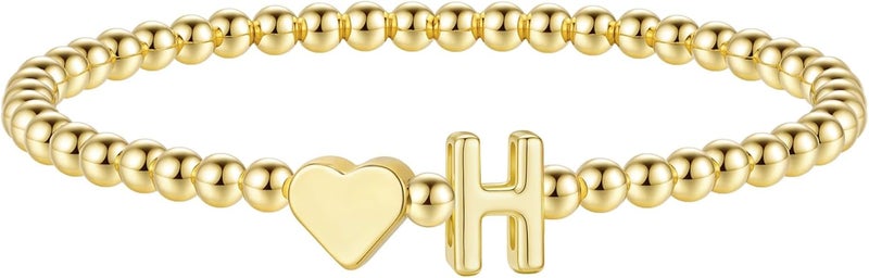 M MOOHAM Heart Initial Bracelet for Women - Valentines Day Gifts for Kids Girls, Dainty 14K Gold Plated Beaded Bracelets for Women Teen Girls Trendy Letter A-Z Personalized Heart Jewelry Gifts - Image 1